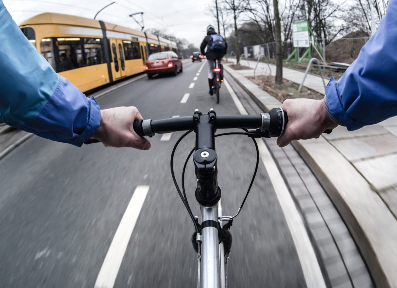 biking through the city